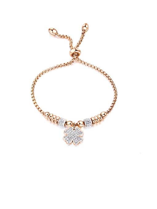 1023-rose Stainless Steel With Cubic Zirconia Simplistic Flower Adjustable Bracelets
