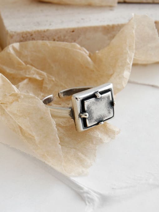 DAKA 925 Sterling Silver With Antique Silver Plated Vintage Geometric Midi Rings 2