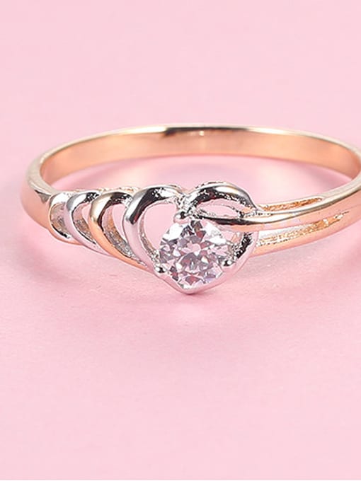 XP Copper Alloy Multi-gold Plated Fashion Heart-shaped Zircon Ring 2