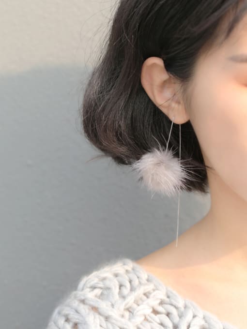 Peng Yuan Personalized Fluffy Ball 925 Silver Line Earrings 1