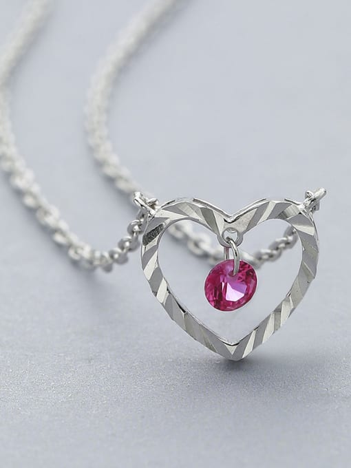 One Silver Pink Heart Necklace 3