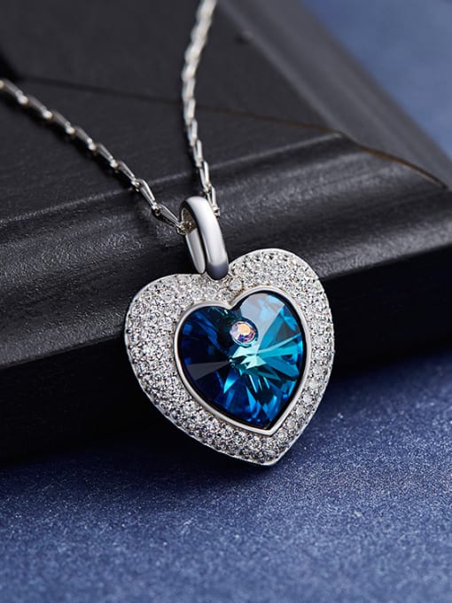 Blue new 2018 2018 2018 2018 2018 2018 2018 2018 S925 Silver Heart-shaped Necklace
