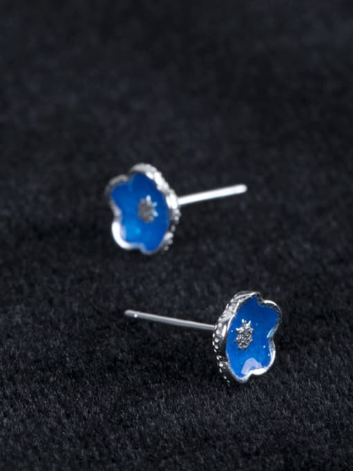 SILVER MI Personalized Blue Cherry Flower 925 Silver Stud Earrings 2