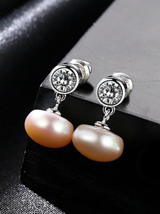 Pink Pearl Platinum Pure Silver Natural Freshwater Pearl Stud Earrings