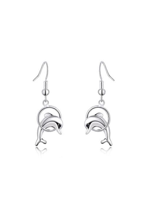 Platinum Fashionable Dolphin Shaped Crystal Drop Earrings