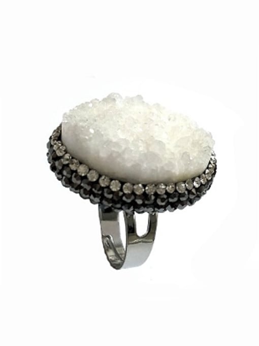 White Exaggerated Natural Crystal Round Ring