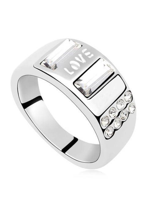 White Simple Rectangular austrian Crystals Love Alloy Ring