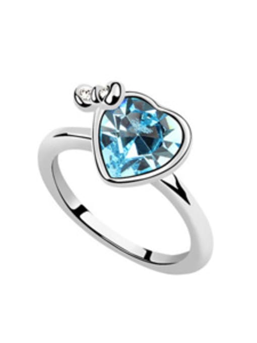 light blue Simple Heart austrian Crystal Alloy Platinum Plated Ring