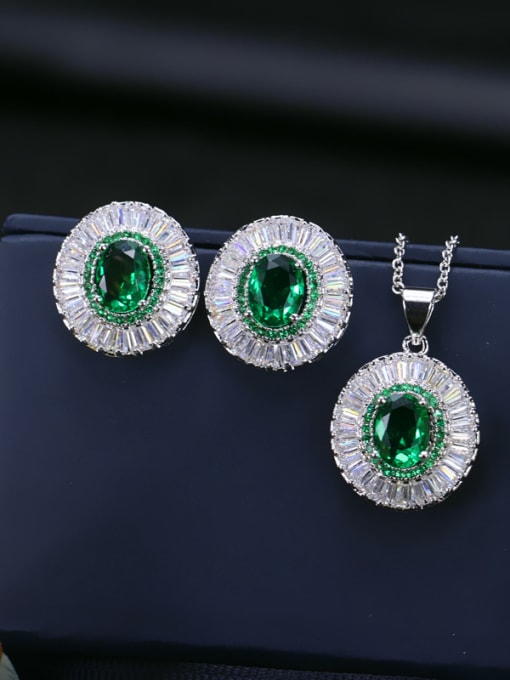 Green AAA Zircon earring Necklace Jewelry  Set