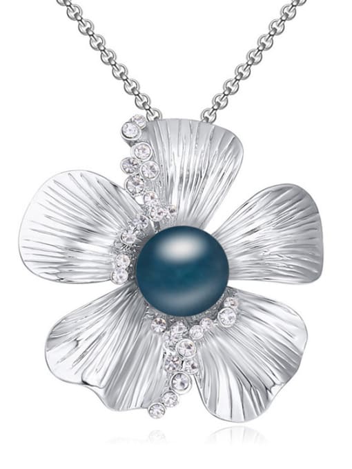 royal blue Fashion Imitation Pearl Flower Pendant Alloy Sweater Chain