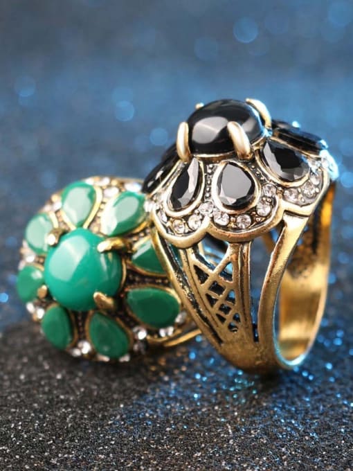 Gujin Retro style Noble Resin Stone Crystals Alloy Ring 2