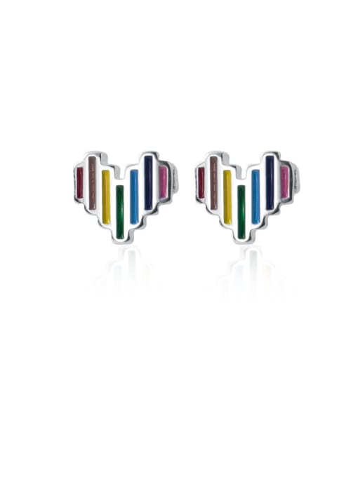 Rosh 925 Sterling Silver With Platinum Plated Simplistic Heart Stud Earrings 0