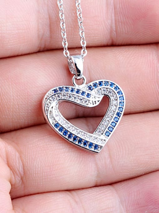 Blue And White Zircon Double Color Spinel Love Heart  White Zircon High-Quality Pendant