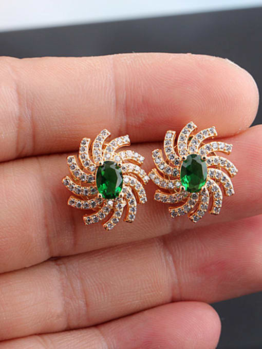 Green European luxury  AAA Zircon Full Diamond Stud  Sweet Ladies Cluster earring