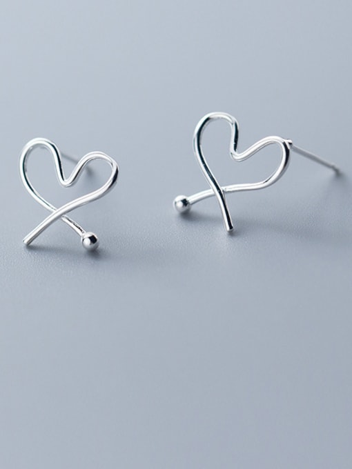 Rosh 925 Sterling Silver With Silver Plated Simplistic Heart Stud Earrings 2