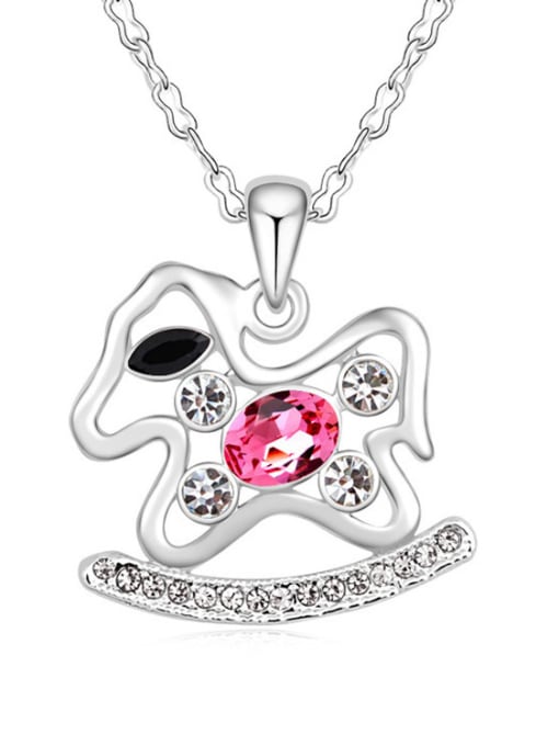 pink Personalized Rocking Horse austrian Crystals Pendant Alloy Necklace