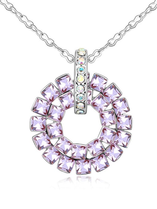 purple Simple Square austrian Crystals Round Pendant Alloy Necklace