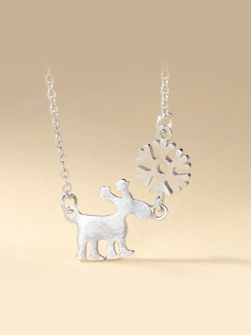 One Silver Deer And Snowflake Necklace 0