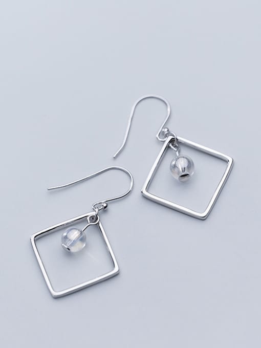 Rosh 925 Sterling Silver With Silver Plated Simplistic Square&Bead Hook Earrings 2