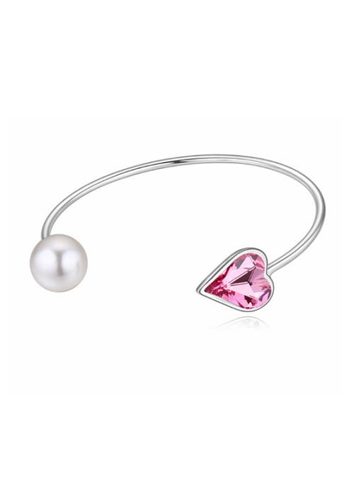 QIANZI Simple Heart austrian Crystal Imitation Pearl Opening Bangle 1