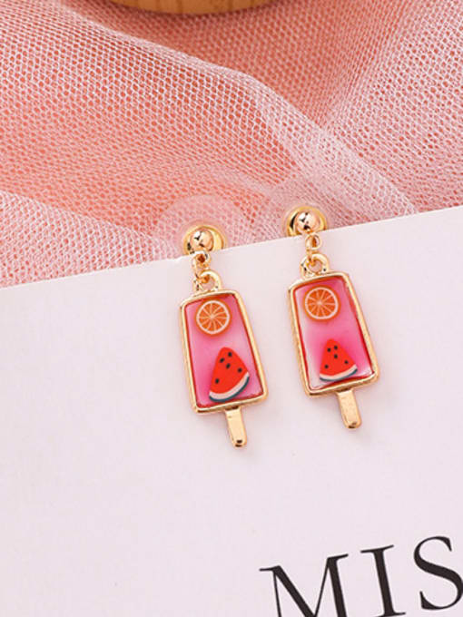 B Watermelon Alloy With Rose Gold Plated Cute Friut Ice Cream Drop Earrings
