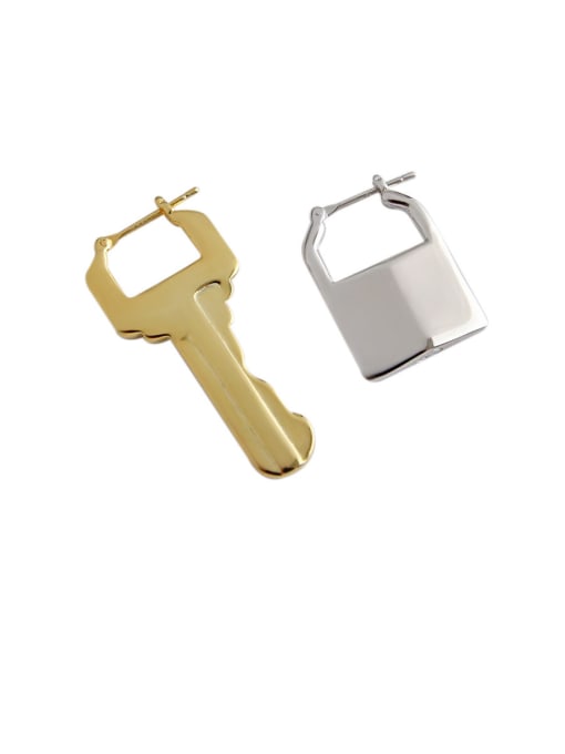 DAKA 925 Sterling Silver With Gold Plated Simplistic Asymmetric Lock Key  Clip On Earrings 0