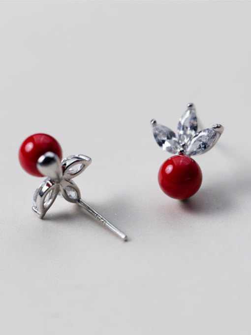 Rosh Exquisite Red Shell Flower Shaped S925 Silver Stud Earrings 0