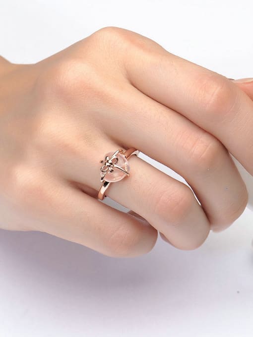 ZK Natural Pink Crystal Heart-shape Rose Gold Plated Ring 2