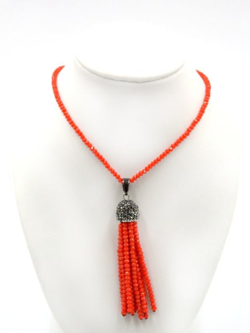 Red Simple Tassels Natural Crystal Beads Sweater Chain