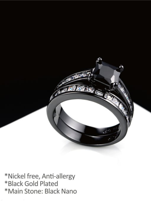 black gun Luxury Black Gun Plated Square Shaped Zircon Ring Set