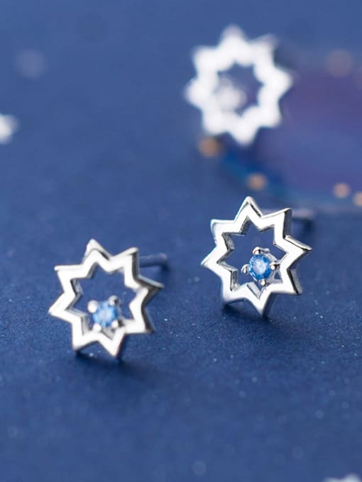 Rosh 925 Sterling Silver With Silver Plated Simplistic Octagonal star Stud Earrings 1