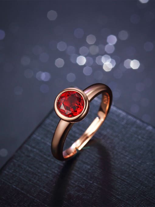 Red Rose Gold Plated Round Gemstone Ring