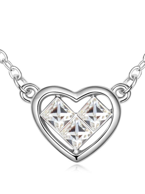 White Simple Square austrian Crystals Heart Pendant Alloy Necklace