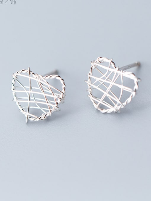 S925 Silver Love Sterling Silver square hollow lines love shaped square lace studs