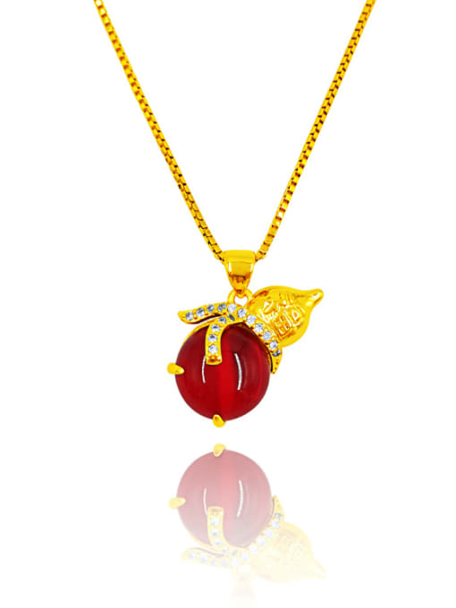 Neayou Women Gourd Shaped Red Stone Necklace