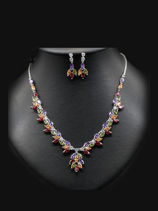 color 2018 Colorful Zircon Two Pieces Jewelry Set