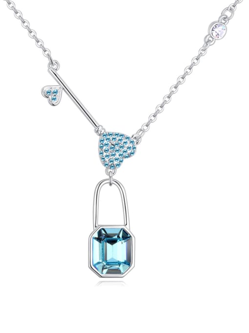 light blue Personalized Lock Key Pendant austrian Crystals Alloy Necklace
