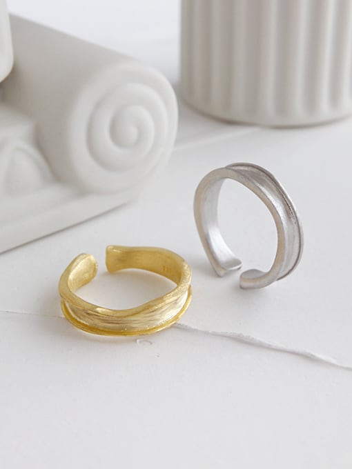 DAKA 925 Sterling Silver With Gold Plated Simplistic Irregular Surface  Free Size Rings 0