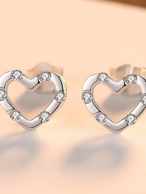 Platinum 925 Sterling Silver With Heart-shaped Stud Earrings