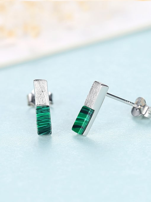 CCUI 925 Sterling Silver With Turquoise  Simplistic Geometric Stud Earrings 2