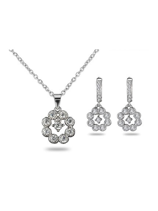 Platinum Elegant Platinum Plated Flower Shaped 4A Zircon Two Pieces Jewelry Set