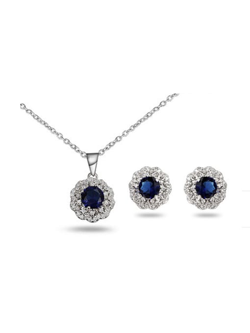 SANTIAGO All-match Blue Sunflower Shaped Zircon Two Pieces Jewelry Set 0