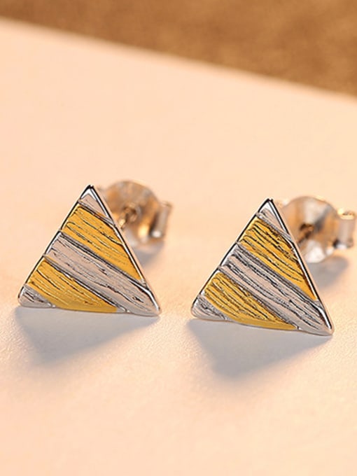 Platinum 925 Sterling Silver Simplistic Two-color  Triangle Stud Earrings
