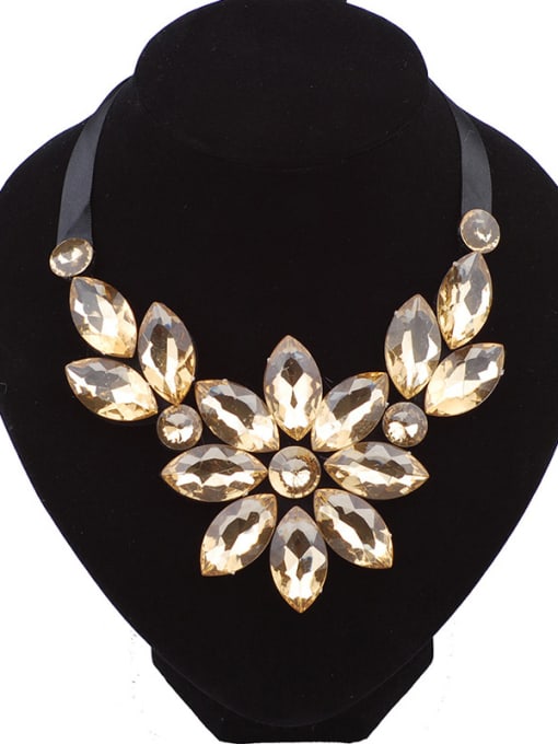 Champagne Exaggerated Marquise Resin Flower Black Ribbon Necklace