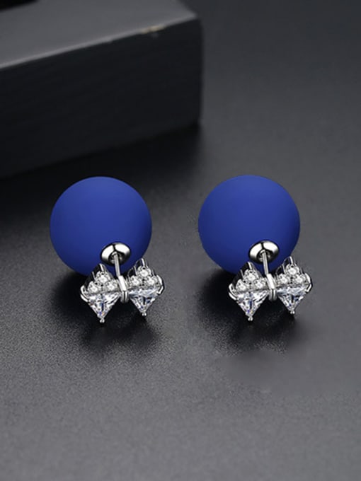 Deep Blue-T02D24 Copper With 18k Gold Plated Fashion Ball Stud Earrings