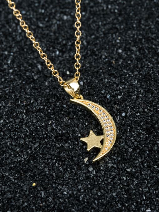 Golden Fashion 18K Gold Plated Moon Shaped Rhinestone Pendant