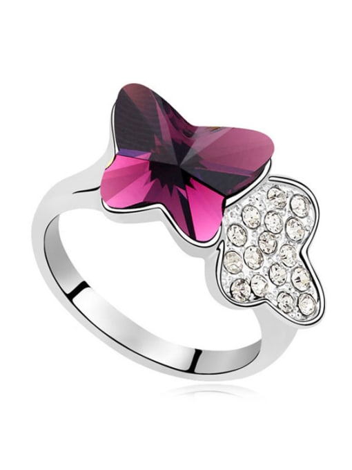 Purple Personalized Butterfly Cubic austrian Crystals Alloy Ring
