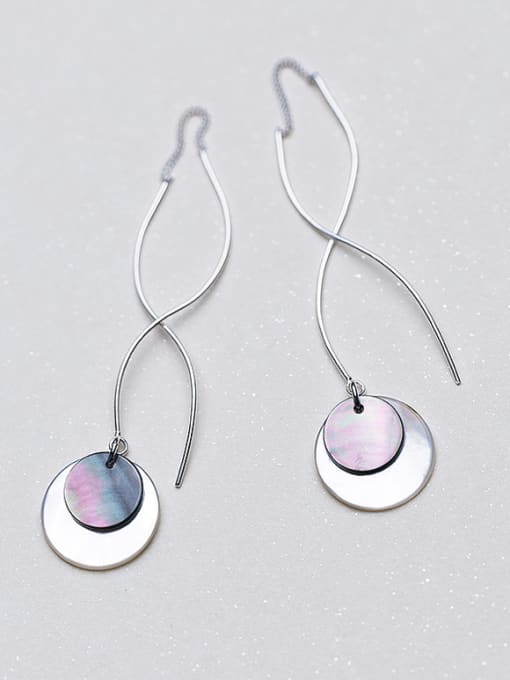 Rosh 925 Sterling Silver With Platinum Plated Romantic Round Shell Threader Earrings 1