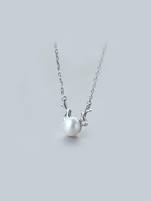 Rosh S925 Silver Elk Natural Freshwater Pearl Collarbone Necklace Christmas ' Gift 0