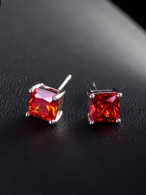 Pomegranate Red 6MM Simple Square AAA Zircons stud Earring
